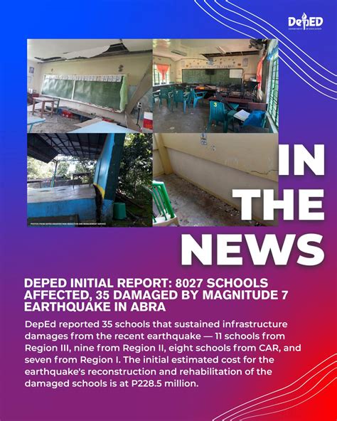 deped abra|DepEd initial report: 8027 schools affected, 35 damaged by Magnitude 7.